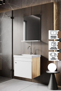 Milano 50 Cm Lavabolu Banyo Dolabı,lavabo Dahil, Ayna Dahil,sonomo Meşe